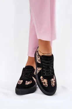 New Boto Sneakersy Damskie Z Panterką Na Platformie Czarne Nativira Czarny