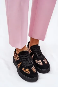 New Boto Sneakersy Damskie Z Panterką Na Platformie Czarne Nativira Czarny