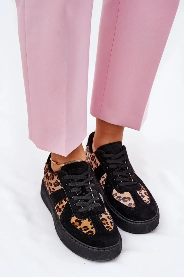 New Boto Sneakersy Damskie Z Panterką Na Platformie Czarne Nativira Czarny