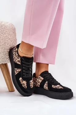 New Boto Sneakersy Damskie Z Panterką Na Platformie Czarne Nativira Czarny