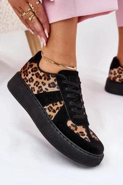 New Boto Sneakersy Damskie Z Panterką Na Platformie Czarne Nativira Czarny