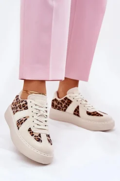 Damskie Boto Sneakersy Damskie Z Panterką Na Platformie Beżowe Nativira