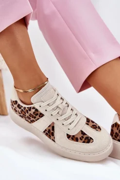 Damskie Boto Sneakersy Damskie Z Panterką Na Platformie Beżowe Nativira