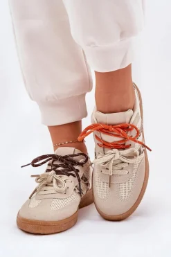 Boto Sneakersy Damskie*Sneakersy Damskie Z Podwójnym Sznurowaniem Panterka Beżowe Ollabes