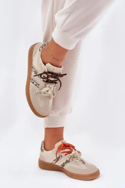 Boto Sneakersy Damskie*Sneakersy Damskie Z Podwójnym Sznurowaniem Panterka Beżowe Ollabes