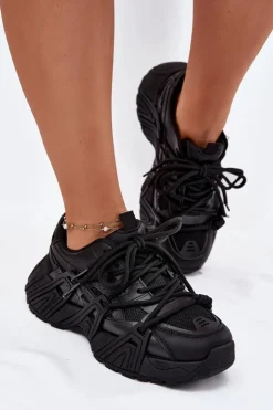 Boto Sneakersy Damskie*Sneakersy Damskie Z Podwójnym Sznurowaniem Czarne Onivetta Czarny