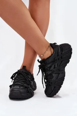 Boto Sneakersy Damskie*Sneakersy Damskie Z Podwójnym Sznurowaniem Czarne Onivetta Czarny