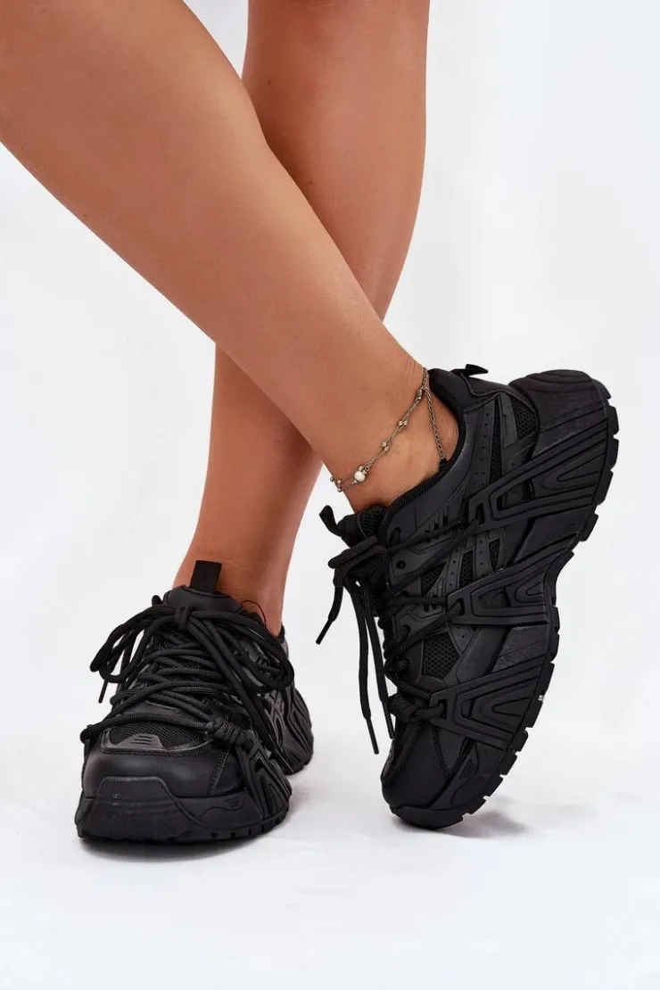 Boto Sneakersy Damskie*Sneakersy Damskie Z Podwójnym Sznurowaniem Czarne Onivetta Czarny