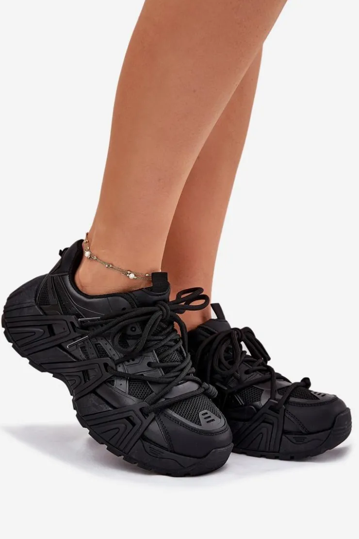 Boto Sneakersy Damskie*Sneakersy Damskie Z Podwójnym Sznurowaniem Czarne Onivetta Czarny