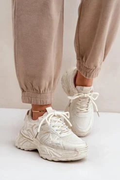 Damskie Boto Sneakersy Damskie Z Przetarciami Na Platformie Beżowe Seladwen