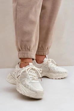 Damskie Boto Sneakersy Damskie Z Przetarciami Na Platformie Beżowe Seladwen