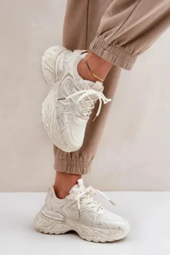 Damskie Boto Sneakersy Damskie Z Przetarciami Na Platformie Beżowe Seladwen