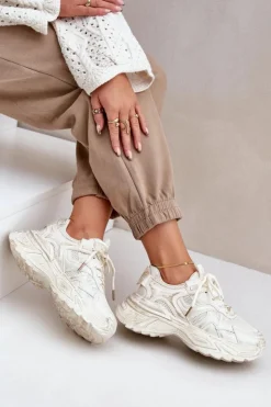 Damskie Boto Sneakersy Damskie Z Przetarciami Na Platformie Beżowe Seladwen