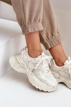 Damskie Boto Sneakersy Damskie Z Przetarciami Na Platformie Beżowe Seladwen