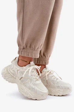 Damskie Boto Sneakersy Damskie Z Przetarciami Na Platformie Beżowe Seladwen