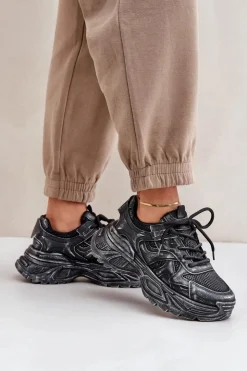 Boto Sneakersy Damskie*Sneakersy Damskie Z Przetarciami Na Platformie Czarne Seladwen Czarny