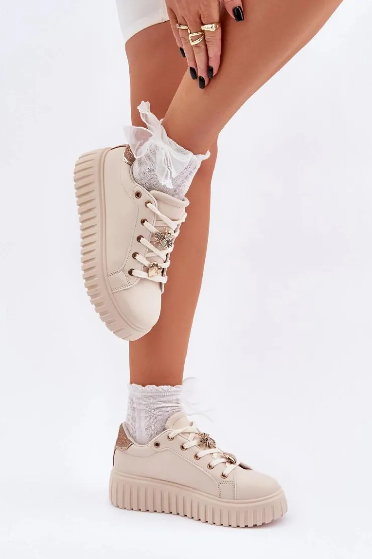 Damskie Evento Sneakersy Damskie Z Przypinkami Beżowe Grelesi