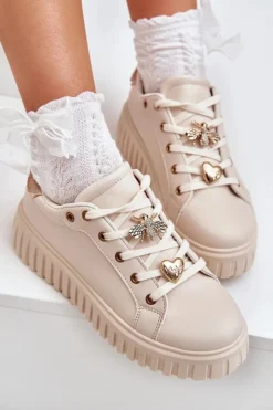 Damskie Evento Sneakersy Damskie Z Przypinkami Beżowe Grelesi
