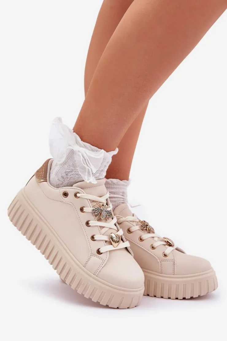 Damskie Evento Sneakersy Damskie Z Przypinkami Beżowe Grelesi