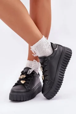 Damskie Evento Sneakersy Damskie Z Przypinkami Czarne Grelesi