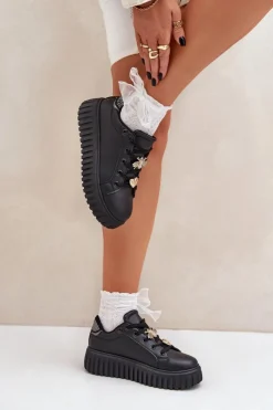 Damskie Evento Sneakersy Damskie Z Przypinkami Czarne Grelesi
