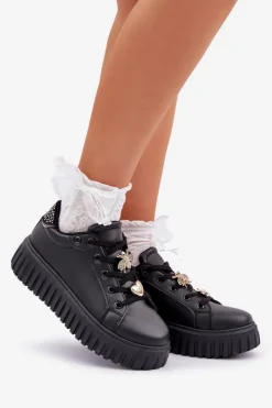 Damskie Evento Sneakersy Damskie Z Przypinkami Czarne Grelesi