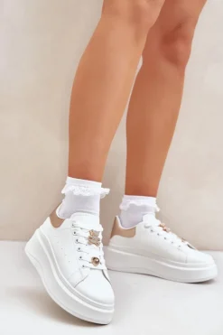 Online Boto Sneakersy Damskie Z Przypinkami Białe Bralinea