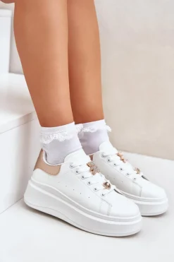 Online Boto Sneakersy Damskie Z Przypinkami Białe Bralinea