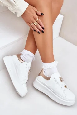 Online Boto Sneakersy Damskie Z Przypinkami Białe Bralinea