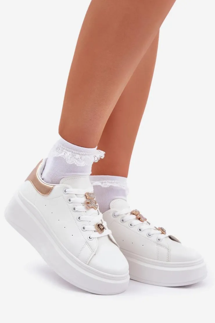 Online Boto Sneakersy Damskie Z Przypinkami Białe Bralinea