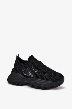 Damskie Boto Sneakersy Damskie Z Szydełkową Cholewką Czarne Jelhiris