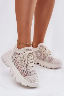 Boto Sneakersy Damskie*Sneakersy Damskie Z Szydełkową Cholewką Beżowe Jelhiris