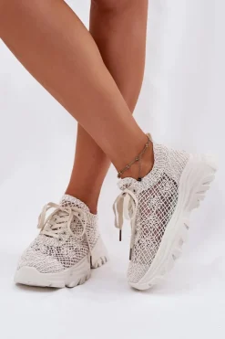 Boto Sneakersy Damskie*Sneakersy Damskie Z Szydełkową Cholewką Beżowe Jelhiris