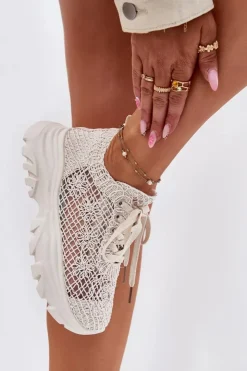 Boto Sneakersy Damskie*Sneakersy Damskie Z Szydełkową Cholewką Beżowe Jelhiris