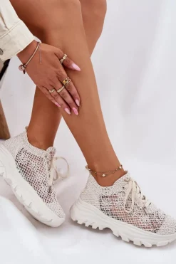 Boto Sneakersy Damskie*Sneakersy Damskie Z Szydełkową Cholewką Beżowe Jelhiris