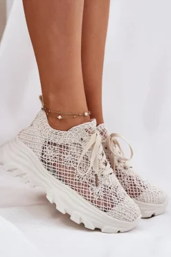 Boto Sneakersy Damskie*Sneakersy Damskie Z Szydełkową Cholewką Beżowe Jelhiris
