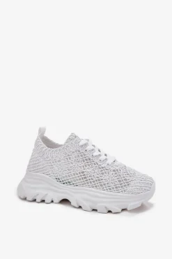 Damskie Boto Sneakersy Damskie Z Szydełkową Cholewką Białe Jelhiris