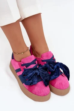 Boto Buty Sportowe Na Platformie|Sneakersy Damskie*Sneakersy Damskie Z Welurową Kokardą Fuksja Ashlyn Różowy