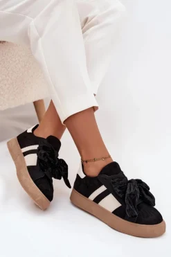 Boto Buty Sportowe Na Platformie|Sneakersy Damskie*Sneakersy Damskie Z Welurową Kokardą Czarne Ashlyn
