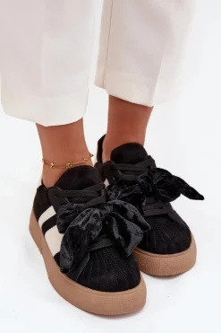 Boto Buty Sportowe Na Platformie|Sneakersy Damskie*Sneakersy Damskie Z Welurową Kokardą Czarne Ashlyn