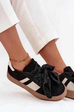 Boto Buty Sportowe Na Platformie|Sneakersy Damskie*Sneakersy Damskie Z Welurową Kokardą Czarne Ashlyn