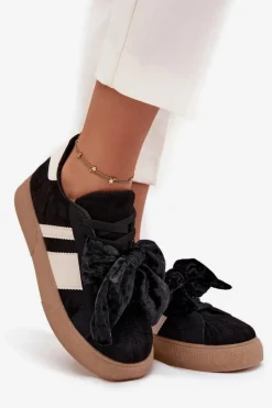 Boto Buty Sportowe Na Platformie|Sneakersy Damskie*Sneakersy Damskie Z Welurową Kokardą Czarne Ashlyn