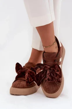 Boto Buty Sportowe Na Platformie|Sneakersy Damskie*Sneakersy Damskie Z Welurową Kokardą Brązowe Ashlyn