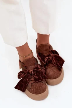 Boto Buty Sportowe Na Platformie|Sneakersy Damskie*Sneakersy Damskie Z Welurową Kokardą Brązowe Ashlyn