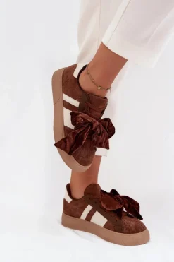 Boto Buty Sportowe Na Platformie|Sneakersy Damskie*Sneakersy Damskie Z Welurową Kokardą Brązowe Ashlyn