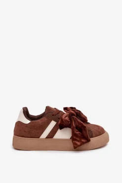 Boto Buty Sportowe Na Platformie|Sneakersy Damskie*Sneakersy Damskie Z Welurową Kokardą Brązowe Ashlyn
