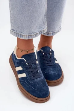Evento Sneakersy Damskie*Sneakersy Damskie Zamszowe Na Platformie Granatowe Sylviona