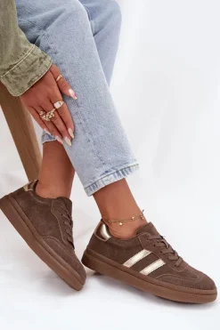 Damskie Evento Sneakersy Damskie Zamszowe Na Platformie Brązowe Sylviona