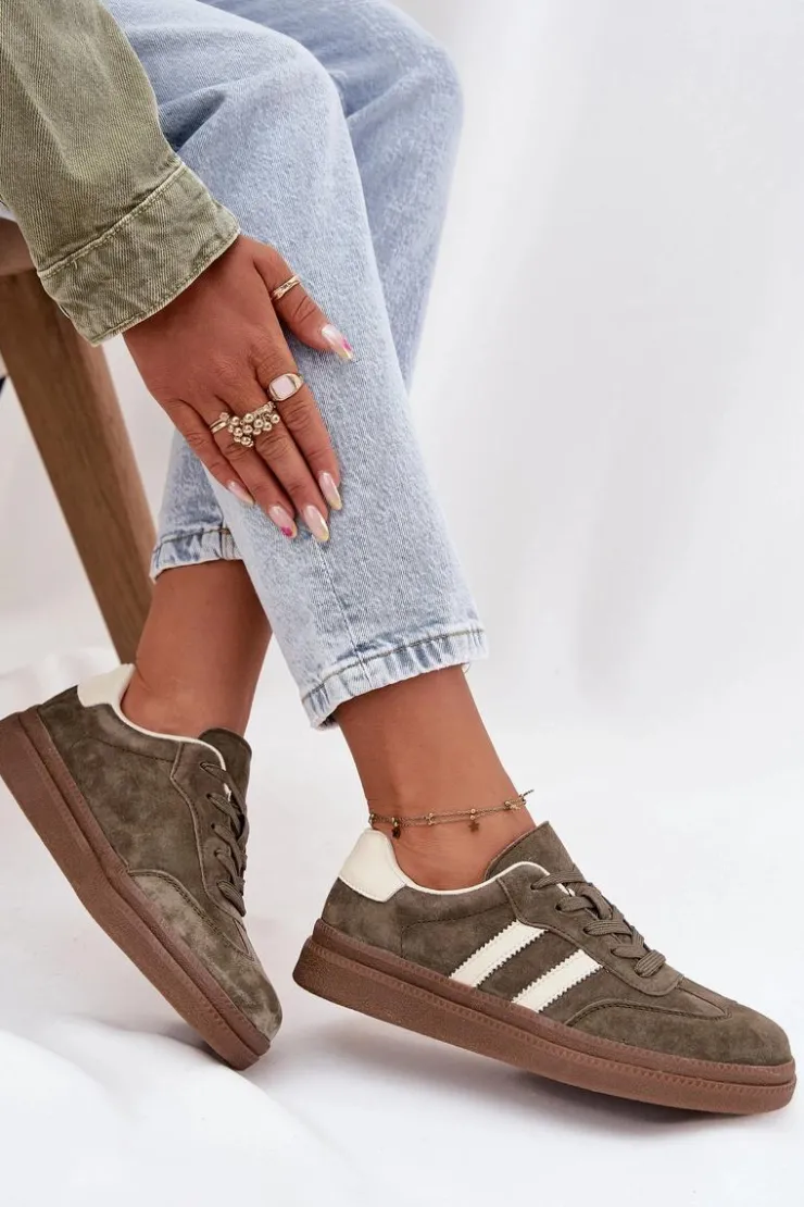 Damskie Evento Sneakersy Damskie Zamszowe Na Platformie Ciemnozielone Sylviona