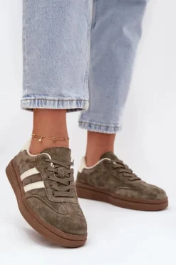 Damskie Evento Sneakersy Damskie Zamszowe Na Platformie Ciemnozielone Sylviona